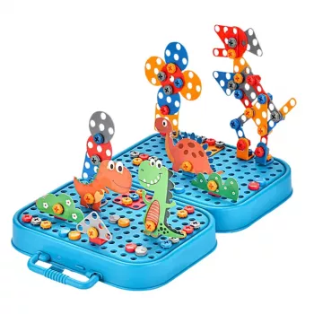 LEAN TOYS DIY Atsuktuvų Rinkinys Lagaminė Dinozaurų Blokeliai 228 vnt.