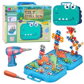 LEAN TOYS DIY Atsuktuvų Rinkinys Lagaminė Dinozaurų Blokeliai 228 vnt.