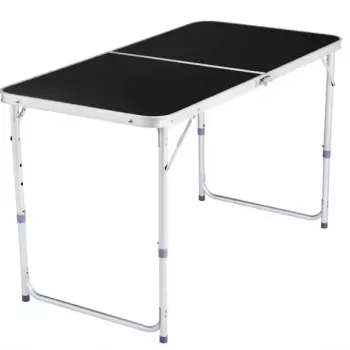 LEAN Sulankstomas Kempingo Staliukas Reguliuojamas Aliuminis Juodas 120x60cm