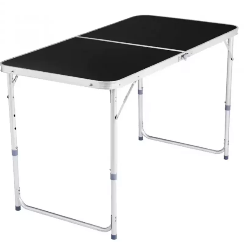 LEAN Sulankstomas Kempingo Staliukas Reguliuojamas Aliuminis Juodas 120x60cm