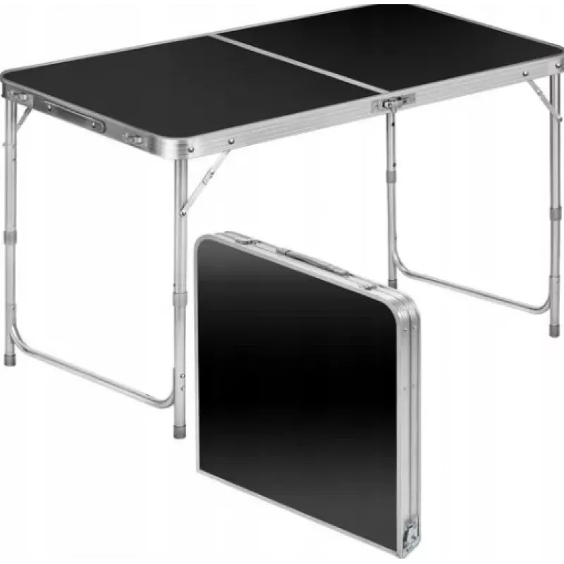 LEAN Sulankstomas Kempingo Staliukas Reguliuojamas Aliuminis Juodas 120x60cm