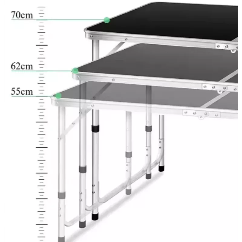 LEAN Sulankstomas Kempingo Staliukas Reguliuojamas Aliuminis Juodas 120x60cm