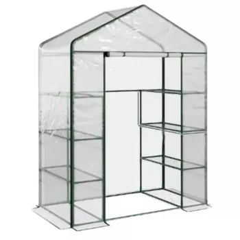 LEAN Mini Balcony Garden Greenhouse 4 Metal Shelves PVC Foil 195 x 143 x 73cm