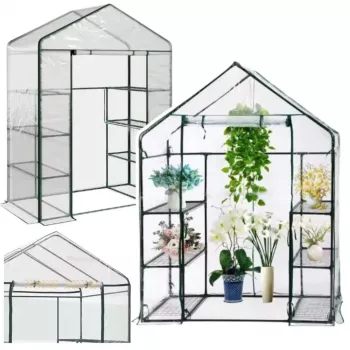 LEAN Mini Balcony Garden Greenhouse 4 Metal Shelves PVC Foil 195 x 143 x 73cm