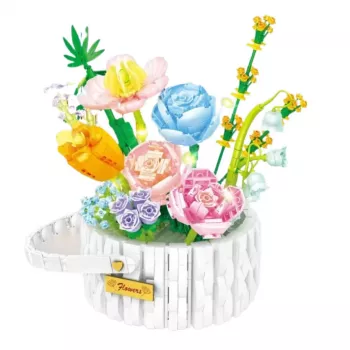 LEAN TOYS Construction Blocks Flower Arrangement in a Basket LED Lights 1376 pcs.