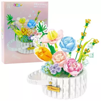 LEAN TOYS Construction Blocks Flower Arrangement in a Basket LED Lights 1376 pcs.
