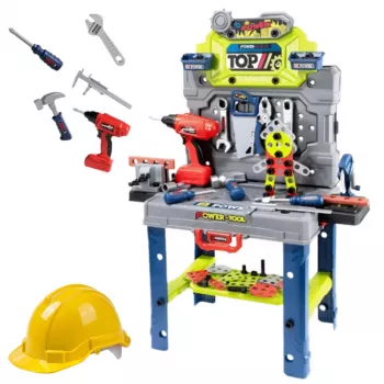 LEAN TOYS Handyman's Table 2-in-1 Suitcase Tool Set Screwdriver Helmet 133 pcs