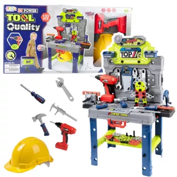 LEAN TOYS Handyman's Table 2-in-1 Suitcase Tool Set Screwdriver Helmet 133 pcs