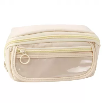 LEAN Pencil Case School Kit, Expandable, Roomy, Cream, Beige, 20x10cm