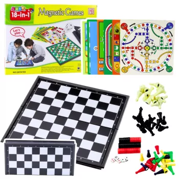 LEAN TOYS Family Game Set 18 in 1 Chess Magnetic Chessboard
