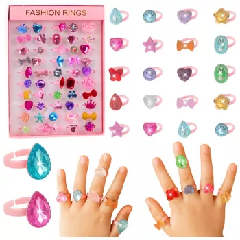 LEAN TOYS Beauty Set Children's Rings Colored Diamonds 50 pcs.