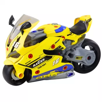 LEAN TOYS 2-in-1 DIY Workshop Lights Sounds Smoke Motorcycle Yellow 43cm
