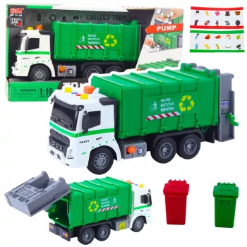 LEAN TOYS Šiukšliavežis su Šiukšliadėže, Šviesos ir Garsai, Žalias, Mastelis 1:16