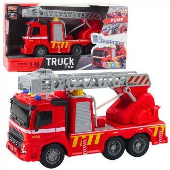 LEAN TOYS Fire Truck Fire Department Ladder Lights Sounds Water Spray 1:16