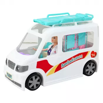 LEAN TOYS Mobilioji ligoninė greitosios pagalbos automobilis su neštuvais 2v1 Lėlių daktaro aksesuarai