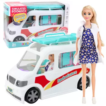 LEAN TOYS Mobilioji ligoninė greitosios pagalbos automobilis su neštuvais 2v1 Lėlių daktaro aksesuarai