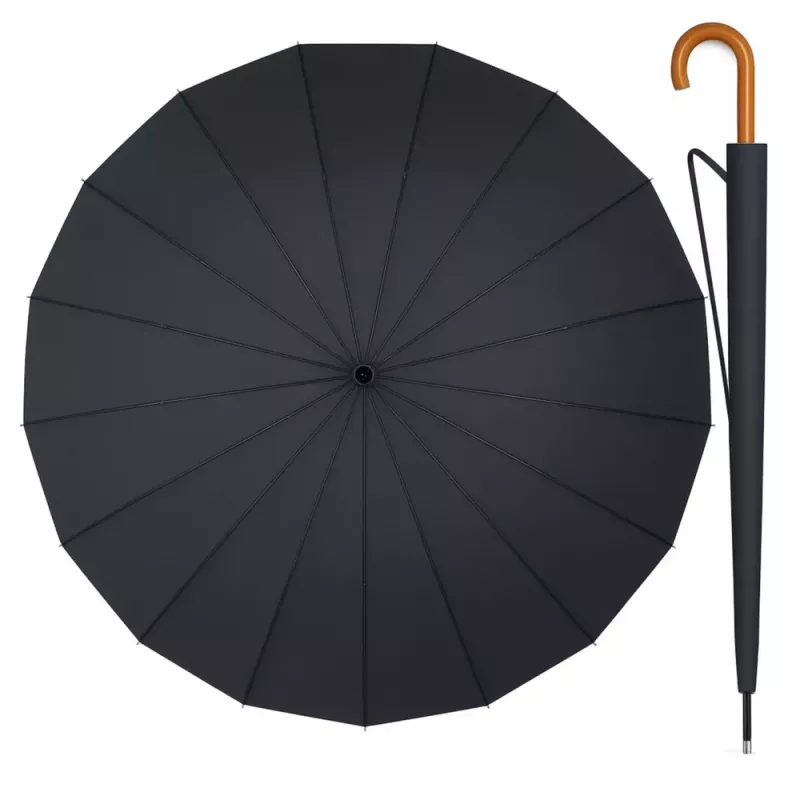 LEAN Didelis automatinis skėtis su rankų apsauga 24 briaunų juodas 115 cm