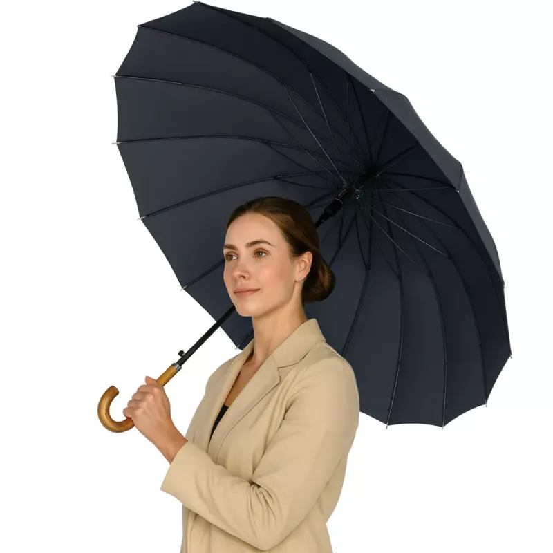 LEAN Didelis automatinis skėtis su rankų apsauga 24 briaunų juodas 115 cm