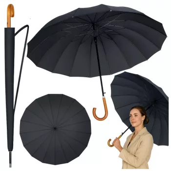 LEAN Didelis automatinis skėtis su rankų apsauga 24 briaunų juodas 115 cm