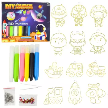 LEAN TOYS 3D erdvės spalvinimo rinkinys „Pasidaryk pats“ – 12 pakabukų, 6 dažai, akriliniai, gipsiniai, nuo 6 metų