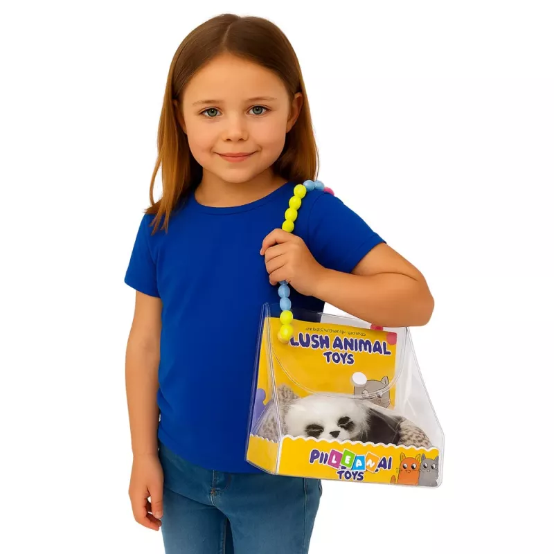 LEAN TOYS Mieganti Panda ant Pagalvėlės Figūrėlė su Kailiu ir Skaidriu Maišeliu