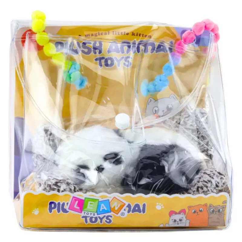 LEAN TOYS Mieganti Panda ant Pagalvėlės Figūrėlė su Kailiu ir Skaidriu Maišeliu