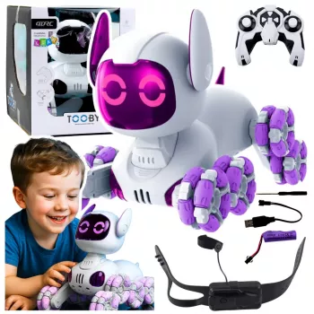 LEAN TOYS TOOBY Robot Dog Remote Controlled RC 360° Lights Sounds White and Purple