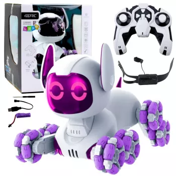 LEAN TOYS TOOBY Robot Dog Remote Controlled RC 360° Lights Sounds White and Purple