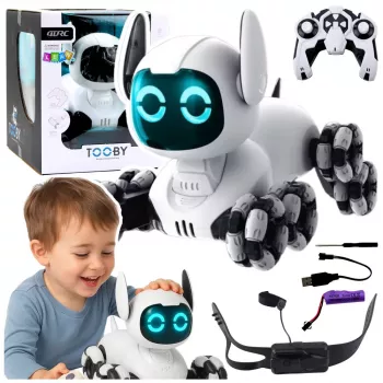 LEAN TOYS TOOBY Robot Dog Remote Controlled RC 360° Lights Sounds Black and White