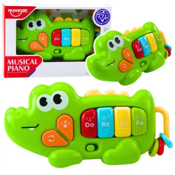 LEAN TOYS Interaktyvus muzikinis pianinas vaikams su krokodilo karoliukais, žalias
