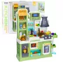 LEAN TOYS Vaikiška virtuvė su vandens ciklu, besikeičiančių spalvų maistu ir garais, žalia, 64 dalių