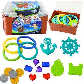 LEAN TOYS Treasure Chest Set for Diving and Water Fun, Brown, 21 pcs.