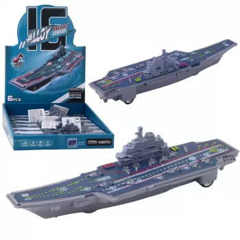 LEAN TOYS Karinis lėktuvnešis su šviesomis ir garsais, trinties pavara, 24 cm