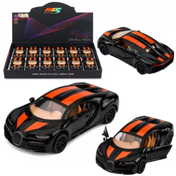 LEAN TOYS Metalinis sportinis automobilis su šviesomis ir garsu, užtraukiamas, juodas, 1:32