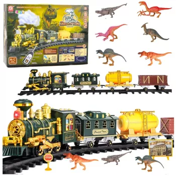 LEAN TOYS Classic Train Dinosaurs Lights Sounds Smoke 39 dalių