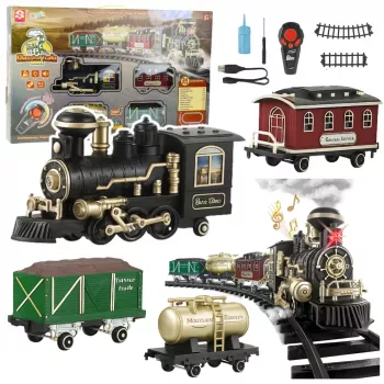 LEAN TOYS Electric Train Classic RC Train with Lights, Sounds and Smoke, 206 cm Track, 24 Pieces