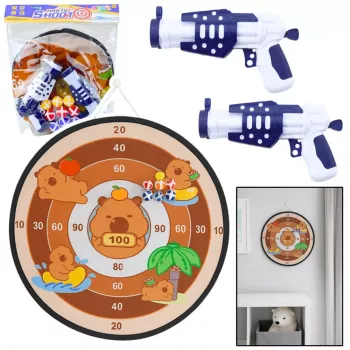 LEAN TOYS Capybara Dartboard Skill Game su Velcro kamuoliukais ir pistoletais 73,5 cm