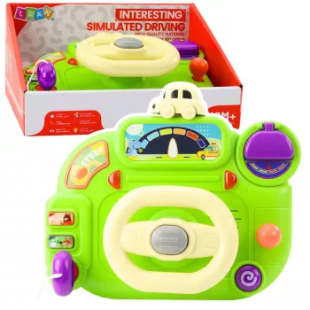 LEAN TOYS Interaktyvus vairas vaikams vairavimo simuliatorius su šviesomis ir garsais, žalias