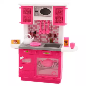 LEAN TOYS Doll Kitchen Set Fridge Oven Accessories Pink