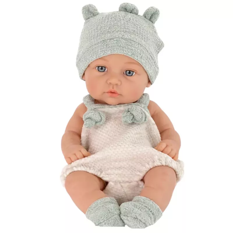 LEAN TOYS Baby Doll, Gray Outfit, Hat, Bib, 18 cm