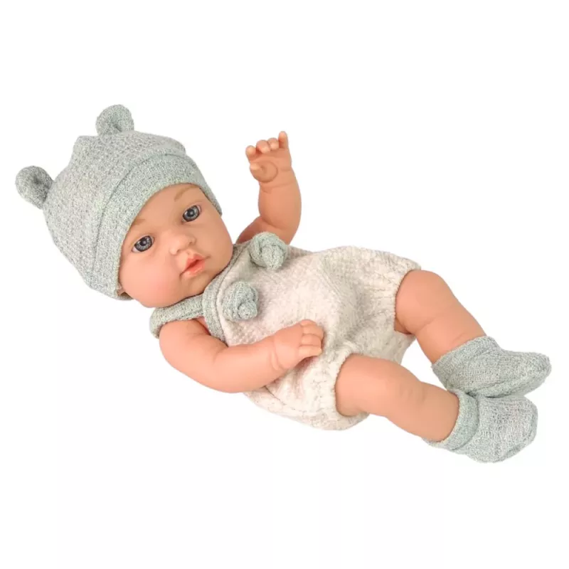 LEAN TOYS Baby Doll, Gray Outfit, Hat, Bib, 18 cm