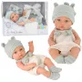 LEAN TOYS Baby Doll, Gray Outfit, Hat, Bib, 18 cm