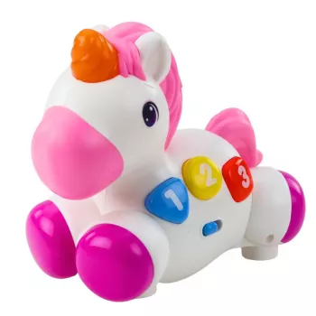 LEAN TOYS Interaktyvus žaislas mažyliams Vienaragis ant ratukų su šviesomis ir garsais