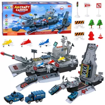 LEAN TOYS Military Set Lėktuvnešis Karinė Bazė Naikintuvai Transporto Priemonės Garsas Šviesa