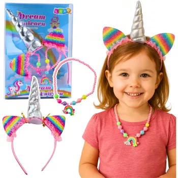 LEAN TOYS Unicorn Costume Accessory Set - Headband, Ears, Horn, Necklace, Colorful