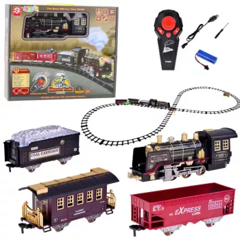 LEAN TOYS nuotolinio valdymo traukinio lokomotyvas RC šviesos garsas dūmai 22 vnt.