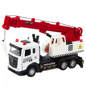 LEAN TOYS Sunkvežimis su kranu, Metalinė kabina, Reguliuojama strėlė, Šviesos ir garso sistema