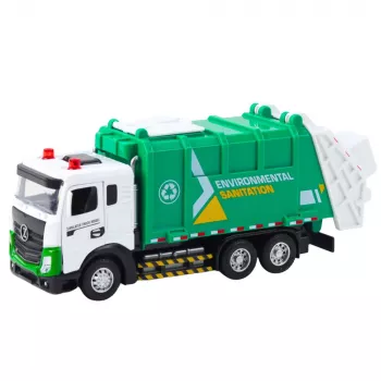 LEAN TOYS Šiukšliavežis su metaline kabina, šviesomis ir garsais, žalias