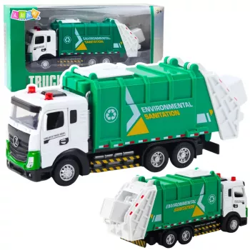 LEAN TOYS Šiukšliavežis su metaline kabina, šviesomis ir garsais, žalias