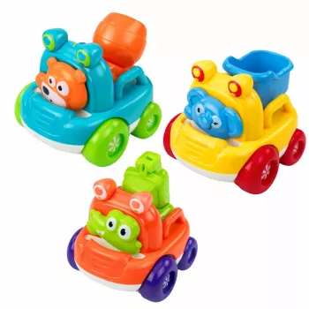 LEAN TOYS Statybinės mašinėlės su gyvūnėliais mažiesiems Spalvingas 3 vnt. rinkinys